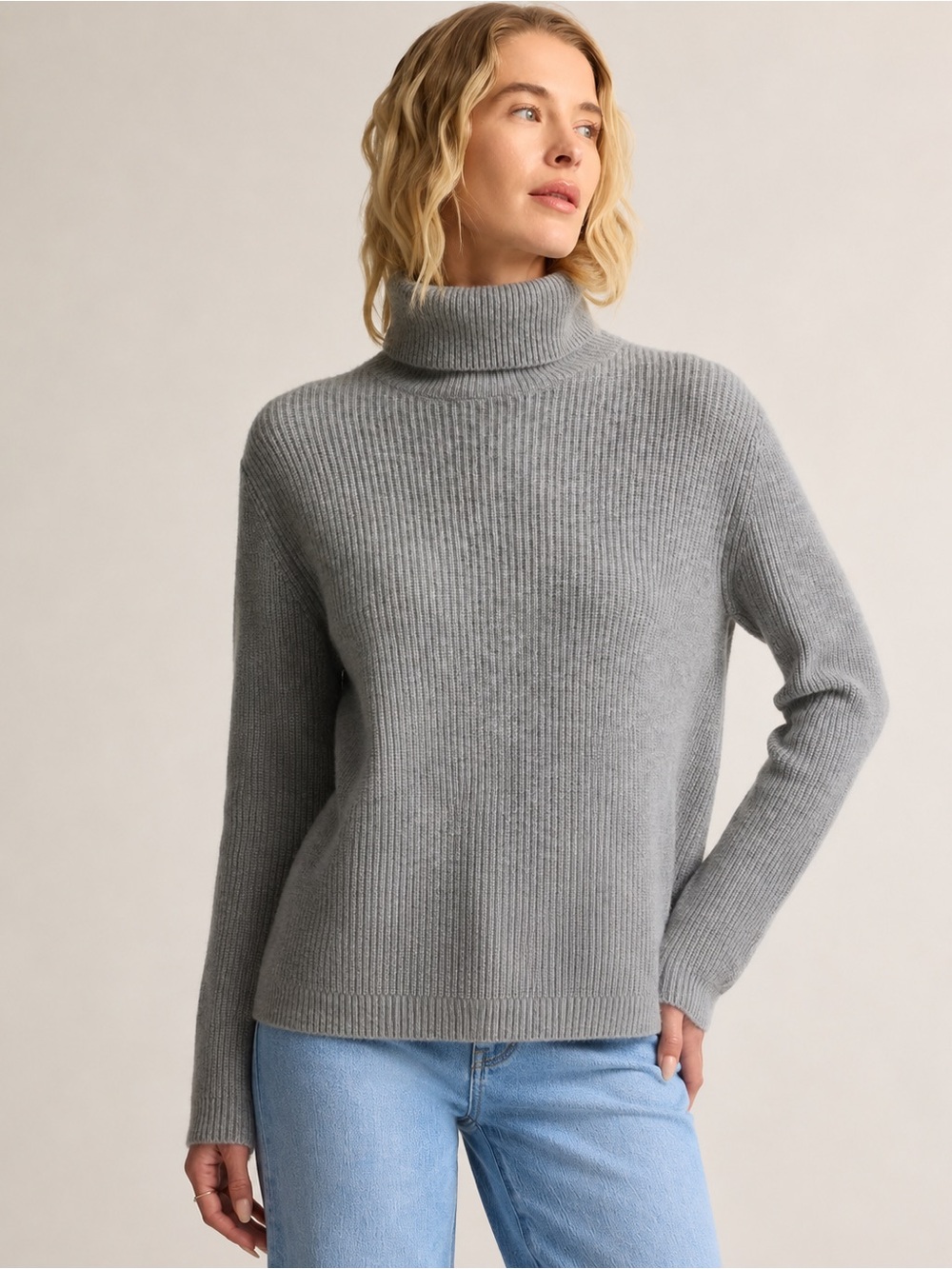Quince Mongolian Cashmere Fisherman Turtleneck Sweater Heather Gray Size XS - Picture 1 of 11